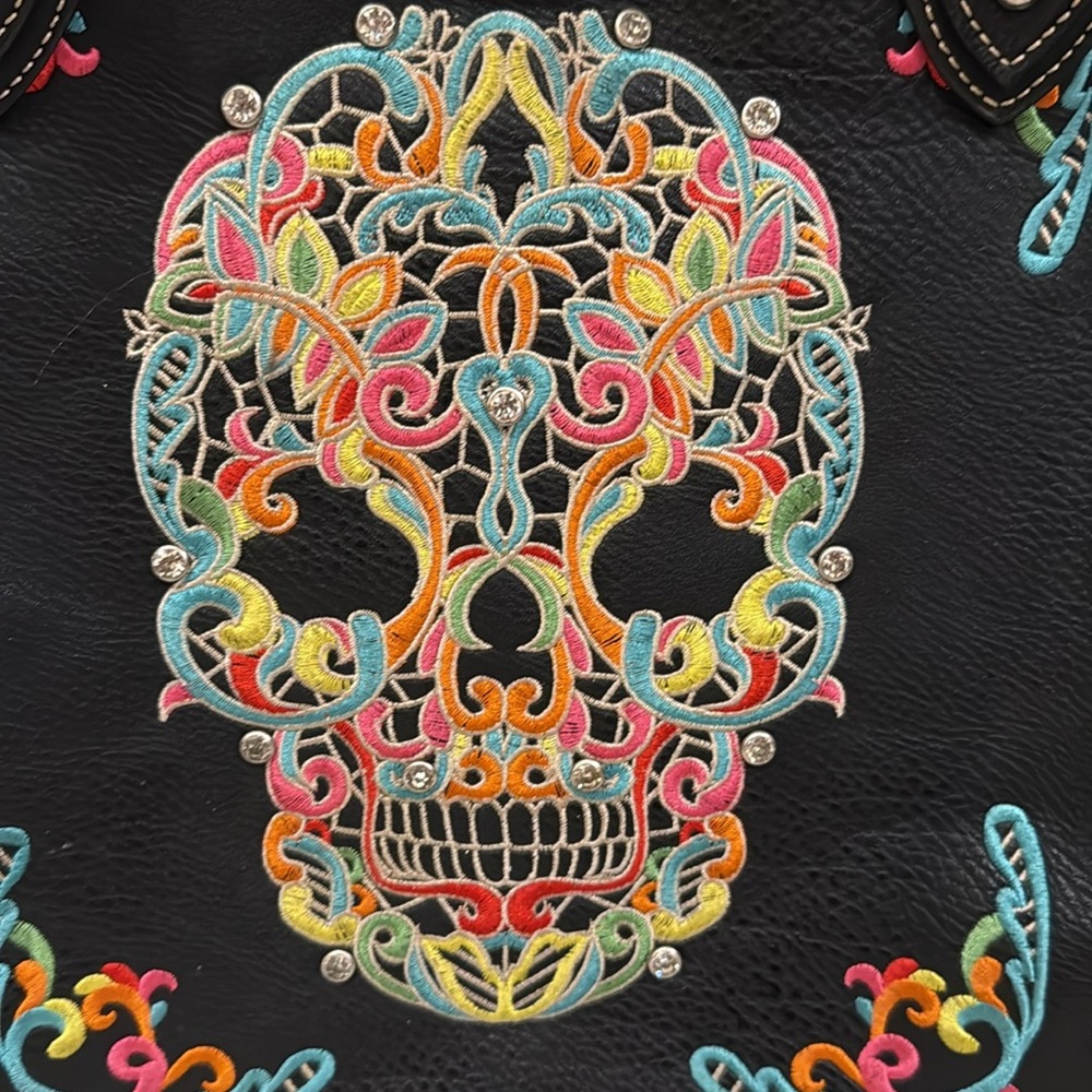 MONTANA WEST Large black Sugar Skull Collection purse. NWOT - Picture 3 of 10